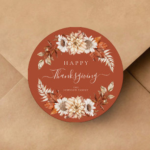 Rustic Fall Leaves Happy Thanksgiving Classic Round Sticker