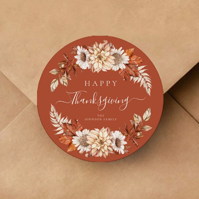 Rustic Fall Leaves Happy Thanksgiving Classic Round Sticker (Rustic Fall Leaves Happy Thanksgiving Classic Round Sticker)