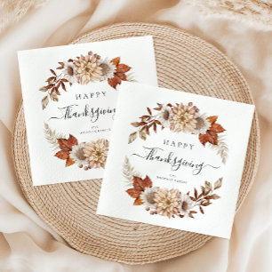 Rustic Fall Leaves Happy Thanksgiving Napkin