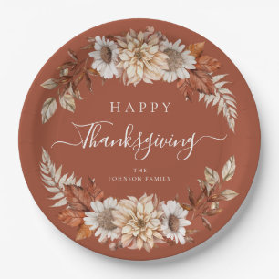 Rustic Fall Leaves Happy Thanksgiving Paper Plate