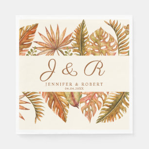 Rustic Fall Leaves Monogram Wedding Napkin
