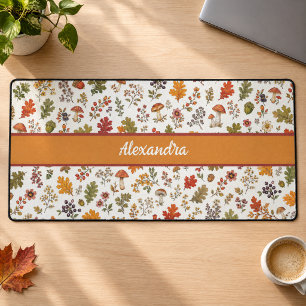 Rustic Fall Leaves Mushroom Woodland Monogram Name Desk Mat