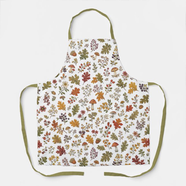 Rustic Fall Leaves Mushroom Woodland Pattern Apron (Front)