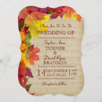 Rustic Fall Leaves Music Sheet Wedding Invitation