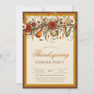 Rustic Fall Leaves Pumpkin Thanksgiving Dinner Invitation