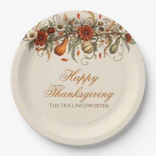 Rustic Fall Leaves Pumpkin Thanksgiving Dinner Paper Plate