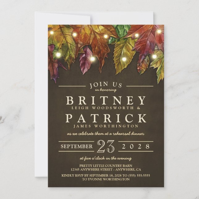 Rustic Fall Leaves Rehearsal Dinner Invitations (Front)