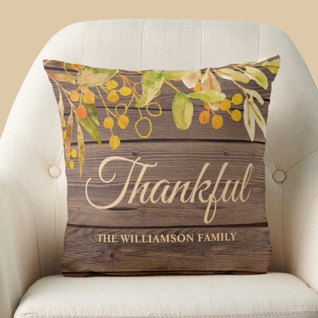 Rustic Fall Leaves Thankful Cushion (Creator Uploaded)