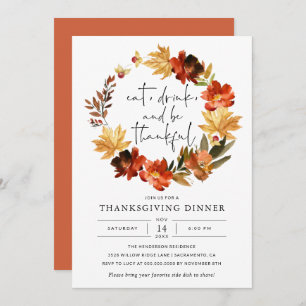 Rustic Fall Leaves Thanksgiving Dinner Invitation