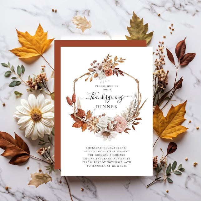 Rustic Fall Leaves Thanksgiving Dinner Invitation (Rustic Fall Leaves Thanksgiving Dinner Invitation)