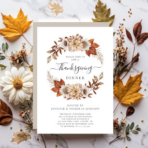 Rustic Fall Leaves Thanksgiving Dinner Invitation