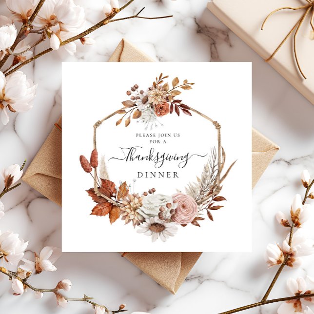 Rustic Fall Leaves Thanksgiving Dinner Invitation (Rustic Fall Leaves Thanksgiving Dinner Invitation)