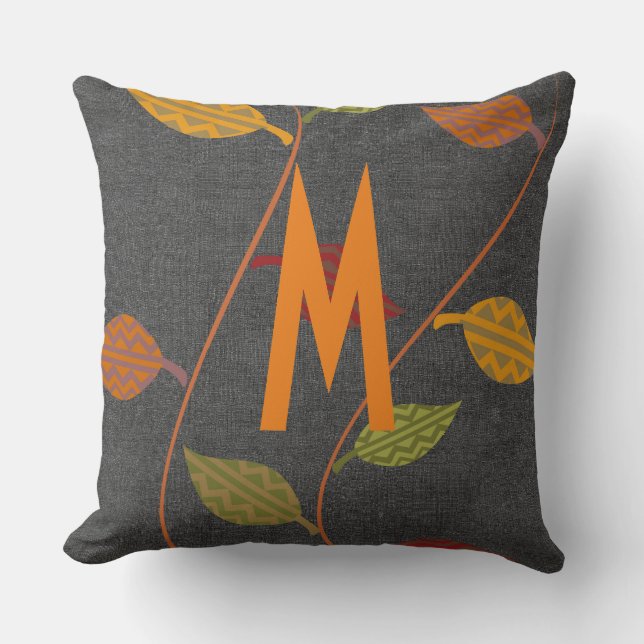 Rustic Fall Leaves Vibe Add Monogram Cushion (Front)