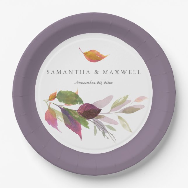 Rustic Fall Leaves Watercolor Thanksgiving Paper Plate (Front)