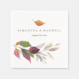 Rustic Fall Leaves Watercolor Wedding Napkins