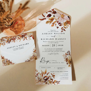 Rustic Fall Leaves Wedding All In One Invitation