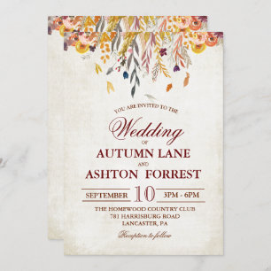Rustic Fall Leaves Wedding Invitation