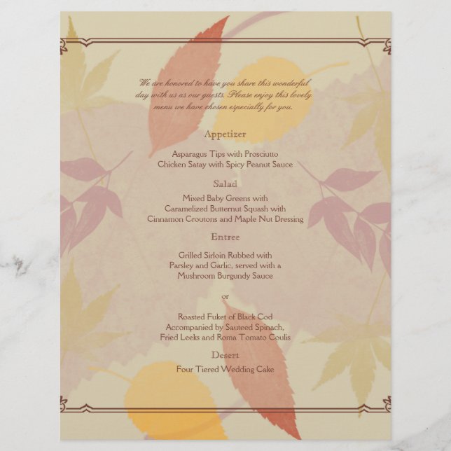 Rustic Fall Leaves Wedding Menu (Front)