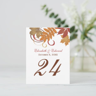 Rustic Fall Leaves Wedding Table Number Card