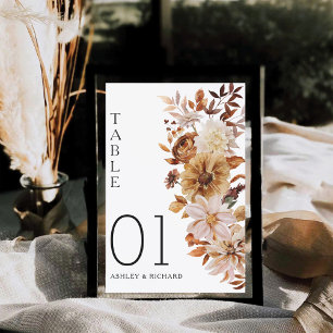 Rustic Fall Leaves Wedding Table Number Card