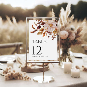 Rustic Fall Leaves Wedding Table Number Card