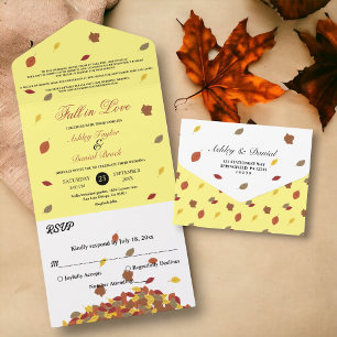 Rustic Fall Leaves Yellow Autumn Floral Wedding All In One Invitation