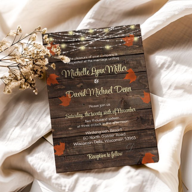 Rustic Fall Lights Barn Wedding Invitation (Creator Uploaded)