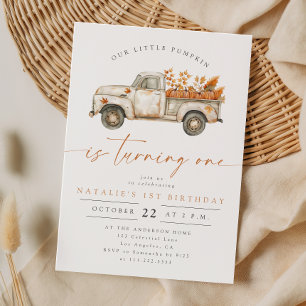 Rustic Fall Little Pumpkin Truck 1st Birthday Invitation