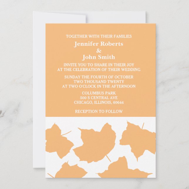 Rustic Fall Maple Leaf Salmon Orange White Wedding Invitation (Front)