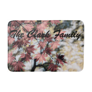 Rustic fall maple leaves rusty red pink brown bath mat