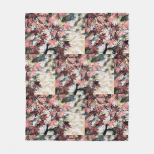 Rustic fall maple leaves rusty red pink brown fleece blanket
