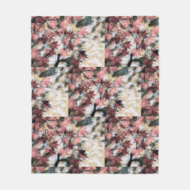 Rustic fall maple leaves rusty red pink brown fleece blanket (Front)