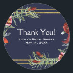 Rustic Fall Marsala Floral Navy Blue Gold Wedding Classic Round Sticker<br><div class="desc">Customise with any text you want.</div>