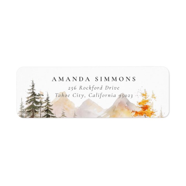 Rustic Fall Mountain Forest Wedding Return Address Label (Front)