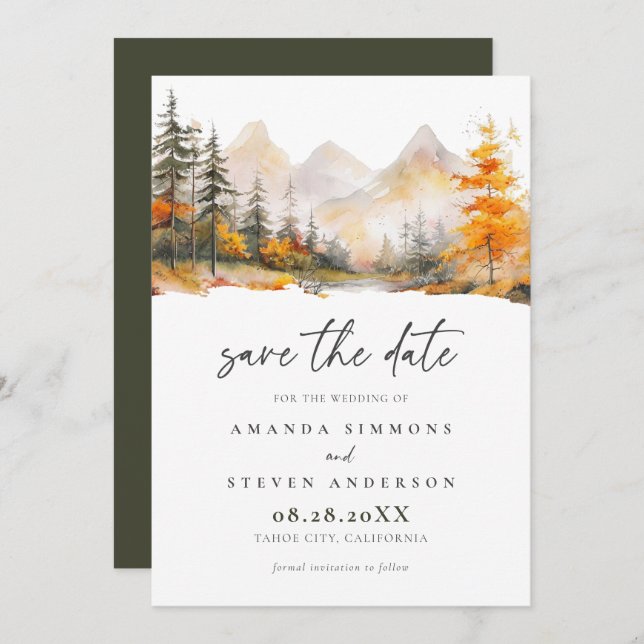 Rustic Fall Mountain Pine Forest Wedding Save The Date (Front/Back)