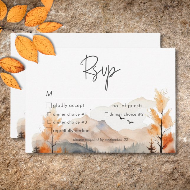 Rustic Fall Mountain Scene Watercolor Dinner RSVP Card (Rustic Fall Mountain Scene Watercolor Dinner RSVP Card)