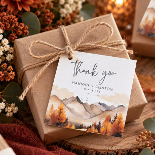 Rustic Fall Mountain Scene Watercolor Wedding Favour Tags
