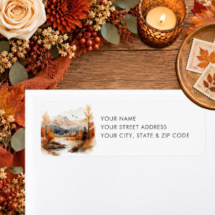 Rustic Fall Mountain Scene Watercolor Wedding Return Address Label