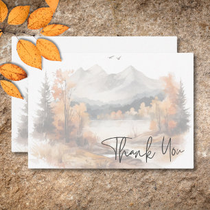 Rustic Fall Mountain Scene Watercolor Wedding Thank You Card