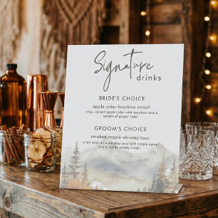Rustic Fall Mountain Scene Wedding Signature Drink Pedestal Sign