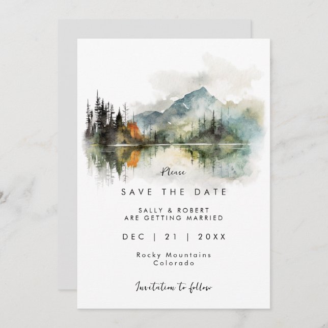 rustic fall mountain wedding save the date card (Front/Back)