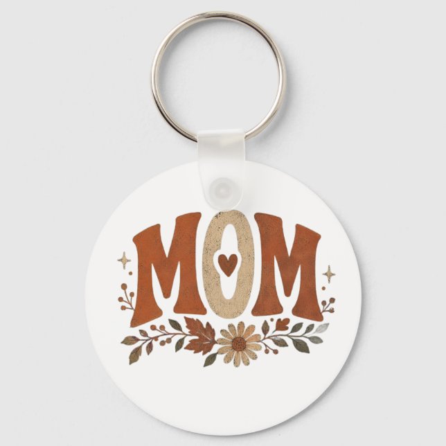 Rustic Fall Mum Floral Autumn Love Key Ring (Front)