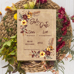 Rustic Fall Mustard Floral Wedding Save The Date Postcard