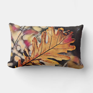 Rustic fall oak leaf orange brown yellow lumbar cushion