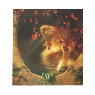 Rustic fall orange autumn leaves woodland racoon notepad