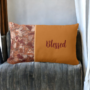 Rustic fall orange blessed terracotta embroidery  lumbar cushion