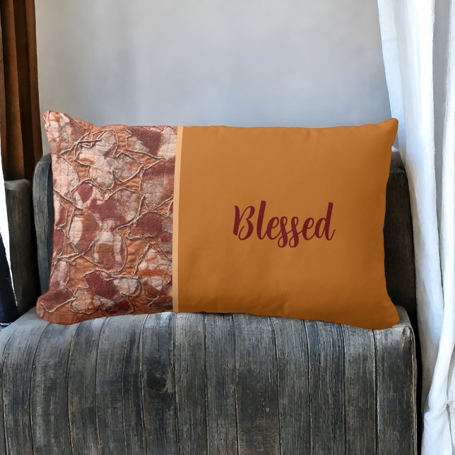 Rustic fall orange blessed terracotta embroidery  lumbar cushion (Creator Uploaded)