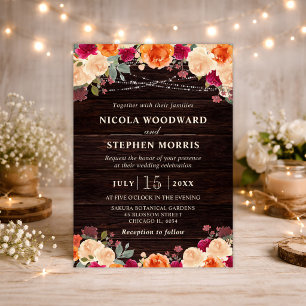 Rustic Fall Orange Flowers Wedding Invitation