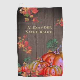 Rustic  Fall Orange Pumpkin Cute Wood Golf Towel