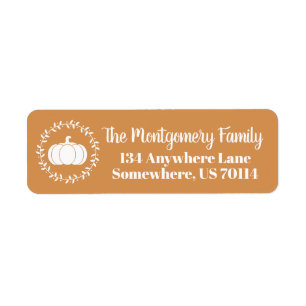 Rustic Fall Orange & White Pumpkin   Personalised Return Address Label
